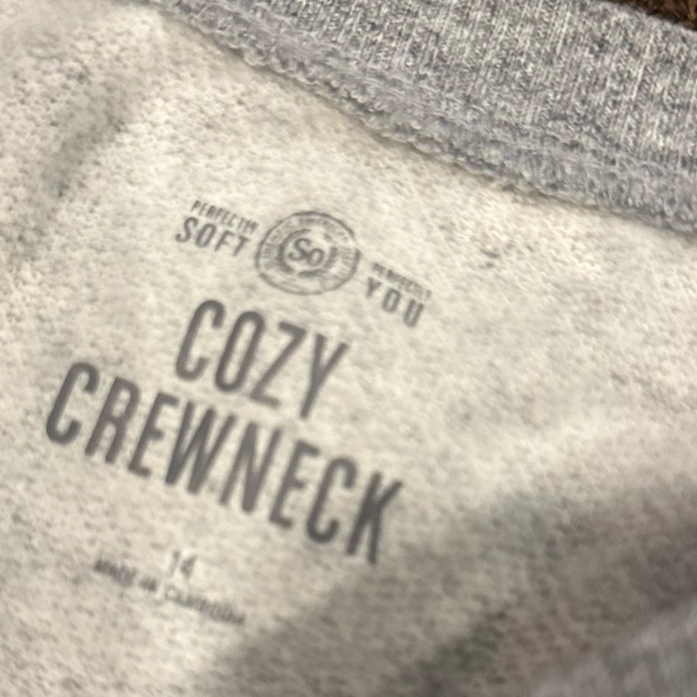 SO Cozy Crewneck Sz 14 Gray Star Pattern Kids Sweatshirt LS - Picture 2 of 3